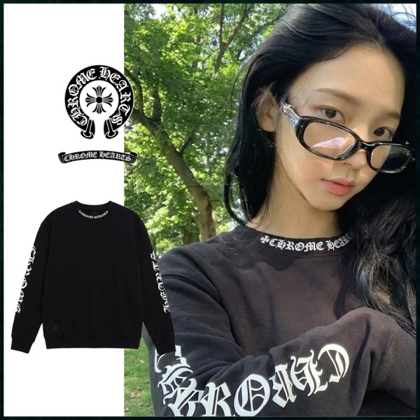 1:1제작 - 크롬하츠 넥 로고 크루넥 스웨트셔츠 블랙-레플리카 사이트 쇼핑몰