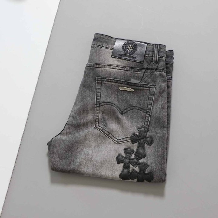 크롬하츠 크로스 레더 와펜 워싱 팬츠