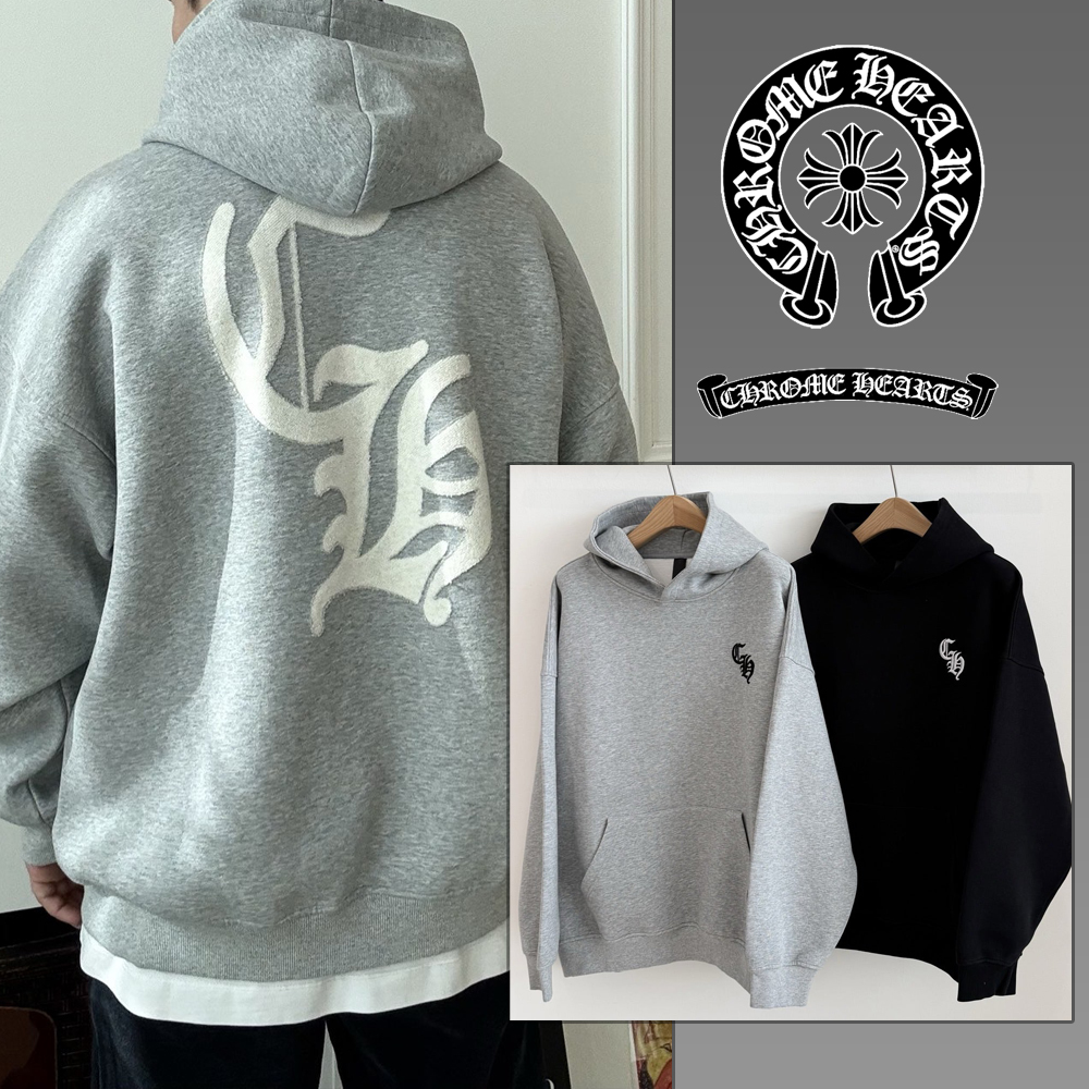 크롬하츠 엠보 자수 로고 풀 오버 후드 (2color)