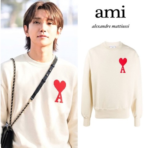 아미(ami) 빅패치 커플 맨투맨 -아이보리-