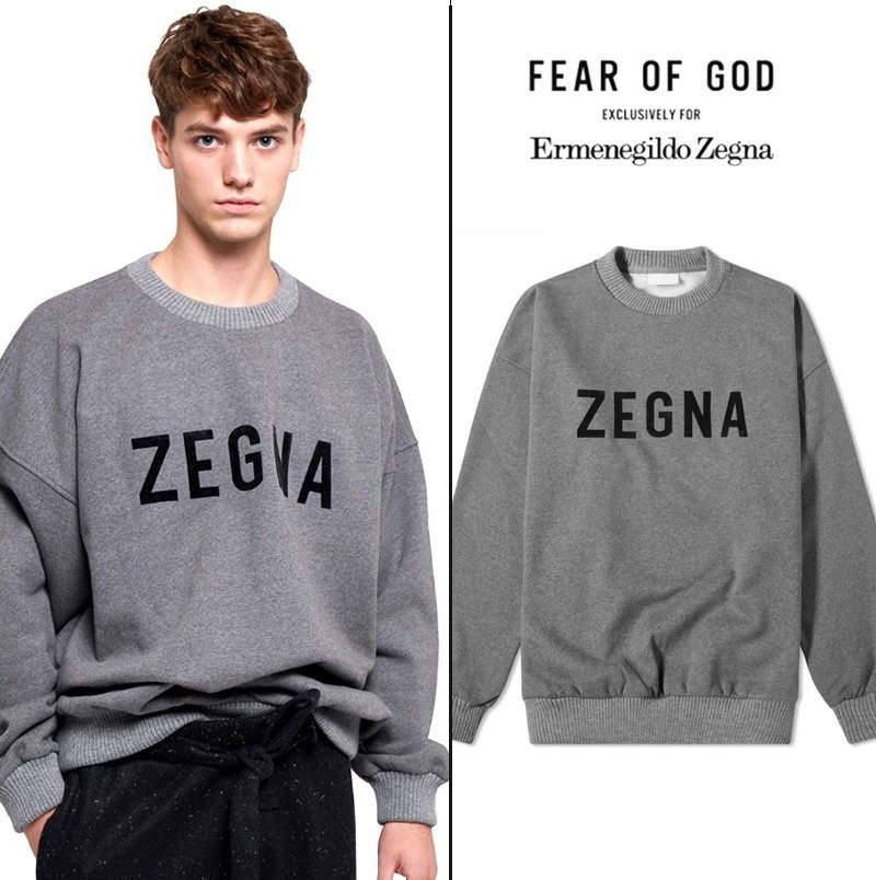 피어오브갓 X 제냐 메인로고 맨투맨 멜란지그레이 -기모-