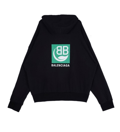 발렌시아가 그린로고 후드티 - 블랙