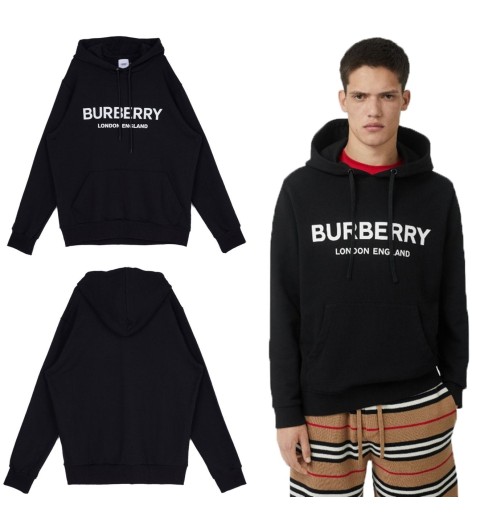 버버리 호스페리 프린트 코튼 후드티 - 블랙